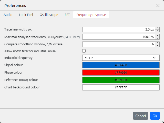 Preferences - Frequency response tab